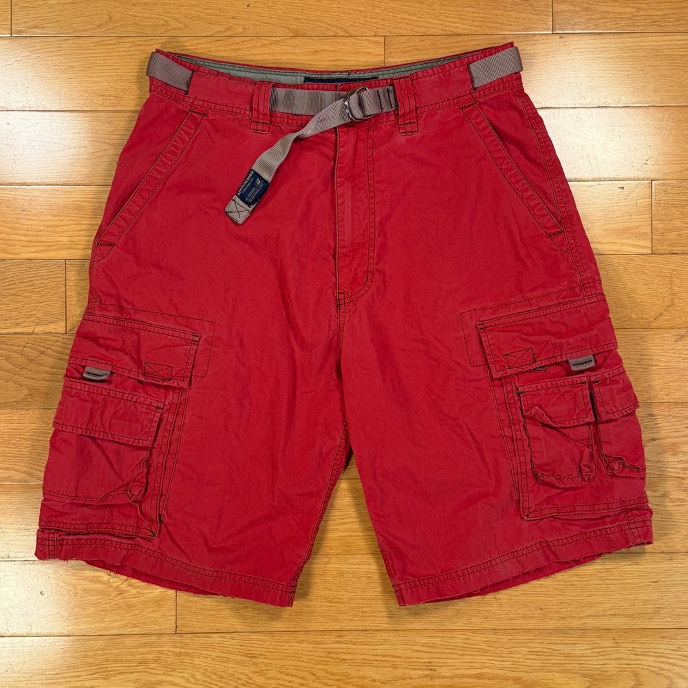 Abercrombie & Fitch Mens Red Cargo Shorts Vintage Y2K Belted Cotton Nylon Small